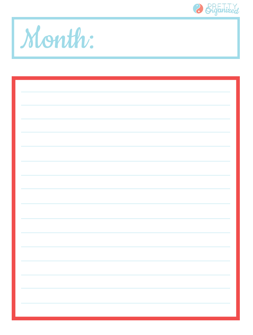 Printable page to record birthdays for each month. Get organized with a Greeting Card Binder.