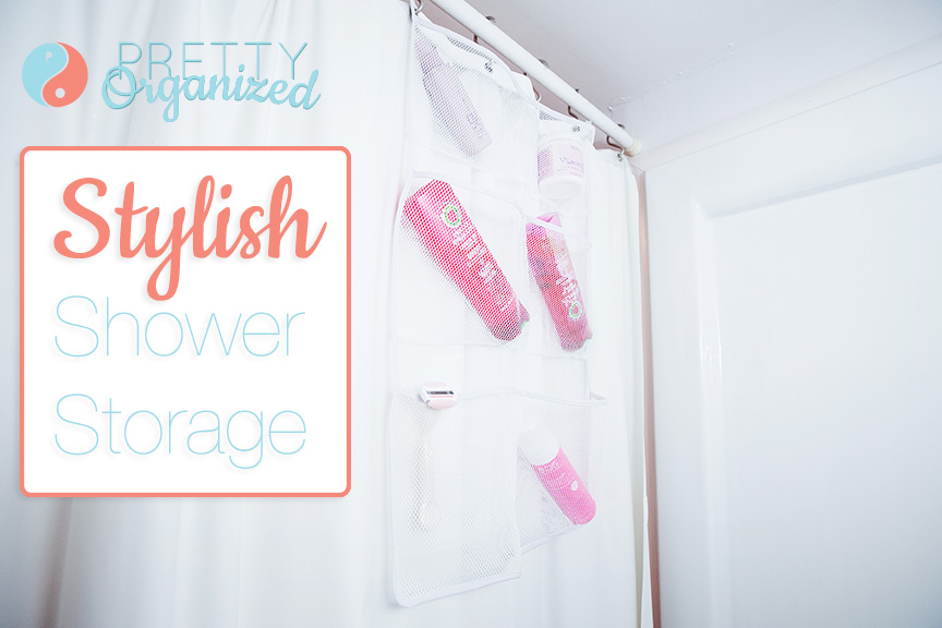 Mesh pocket shower organizer for additional bathroom storage